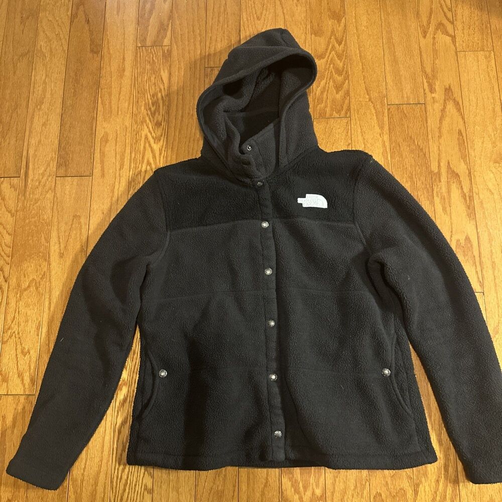 Women's The North Face Black Fleece Snap Hooded Sweatshirt Jacket Large